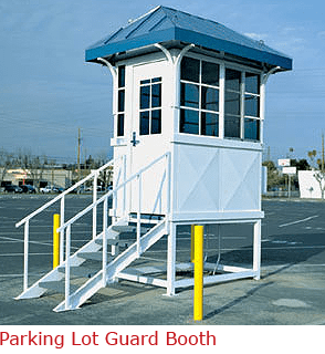 An elevated parking lot guard booth.