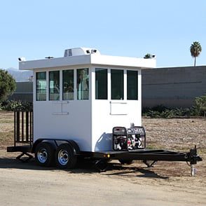 Guard booth mounted on a utility trailer